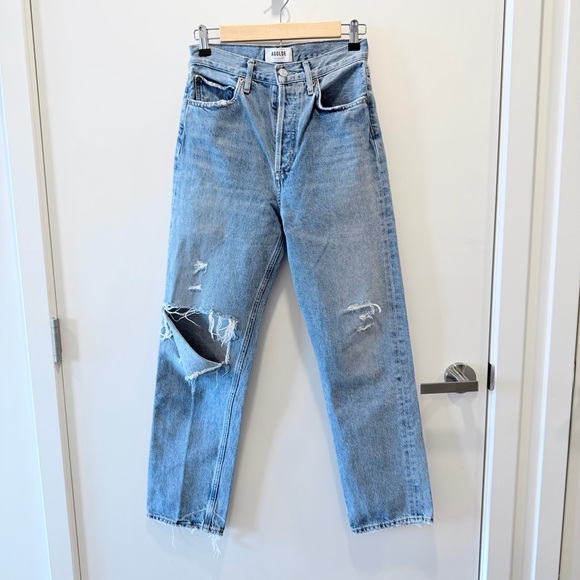 AGOLDE 90's High Rise Straight Leg Jeans Distressed Blue Wash Size 25 - Picture 1 of 7